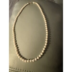 Vintage Hand Knotted Pearl Single 22" Strand 14k Fishhook Clasp #358